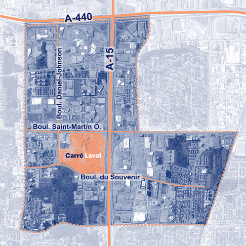 Carte de la ville de Laval représentant la localisation du Carré Laval