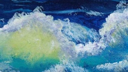 Un tableau artistique avec une vague dessus.