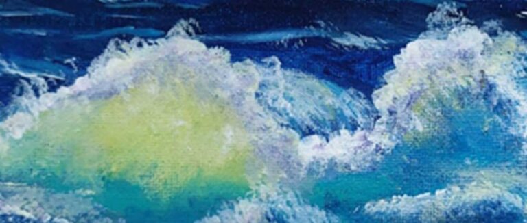 Un tableau artistique avec une vague dessus.