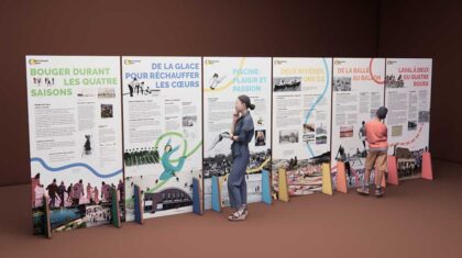 Maquette de l'exposition Sportivement Laval. Exposition itinérante qui célèbre la riche histoire sportive du territoire lavallois.