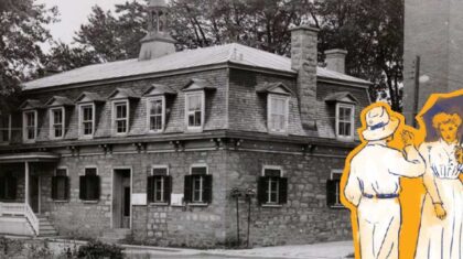 Photo en noir et blanc de l'hôtel de ville de Sainte-Rose