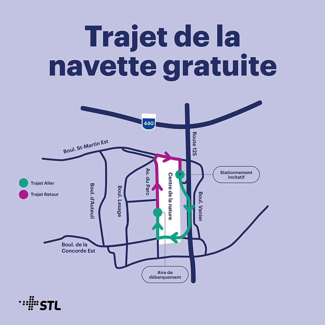 Trajet de la navette de la Société de transport de Laval dans le cadre de Laval en blanc