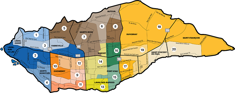 Carte de Laval sous forme de zones