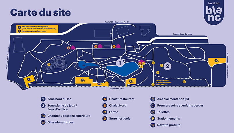 Carte du site du Centre de la nature pour savoir se repérer lors de Laval en blanc.