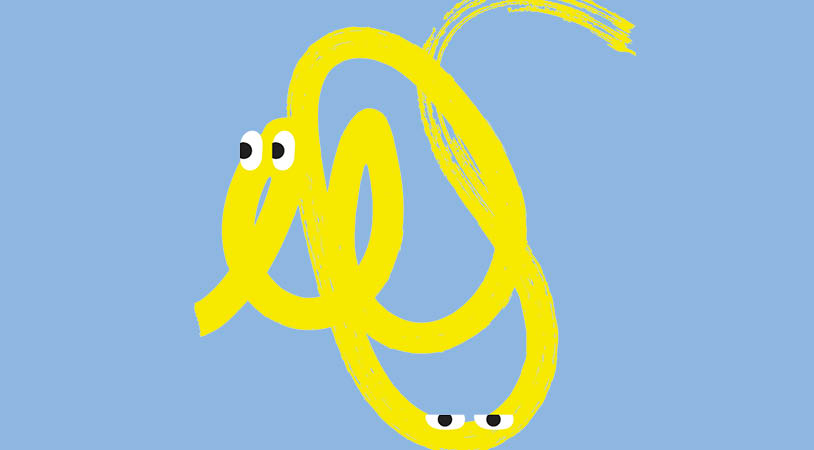 Ligne jaune sur fond bleu pâle et quelques paires de yeux.