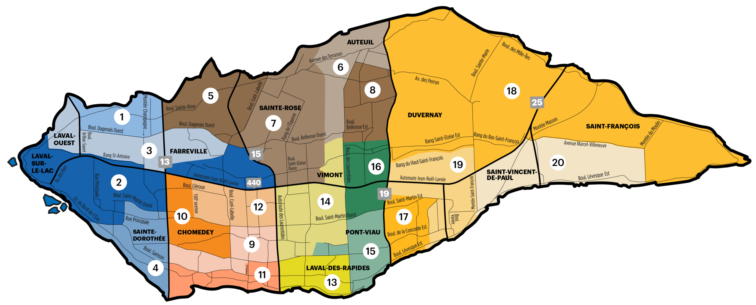 Carte des secteurs de la Ville de Laval
